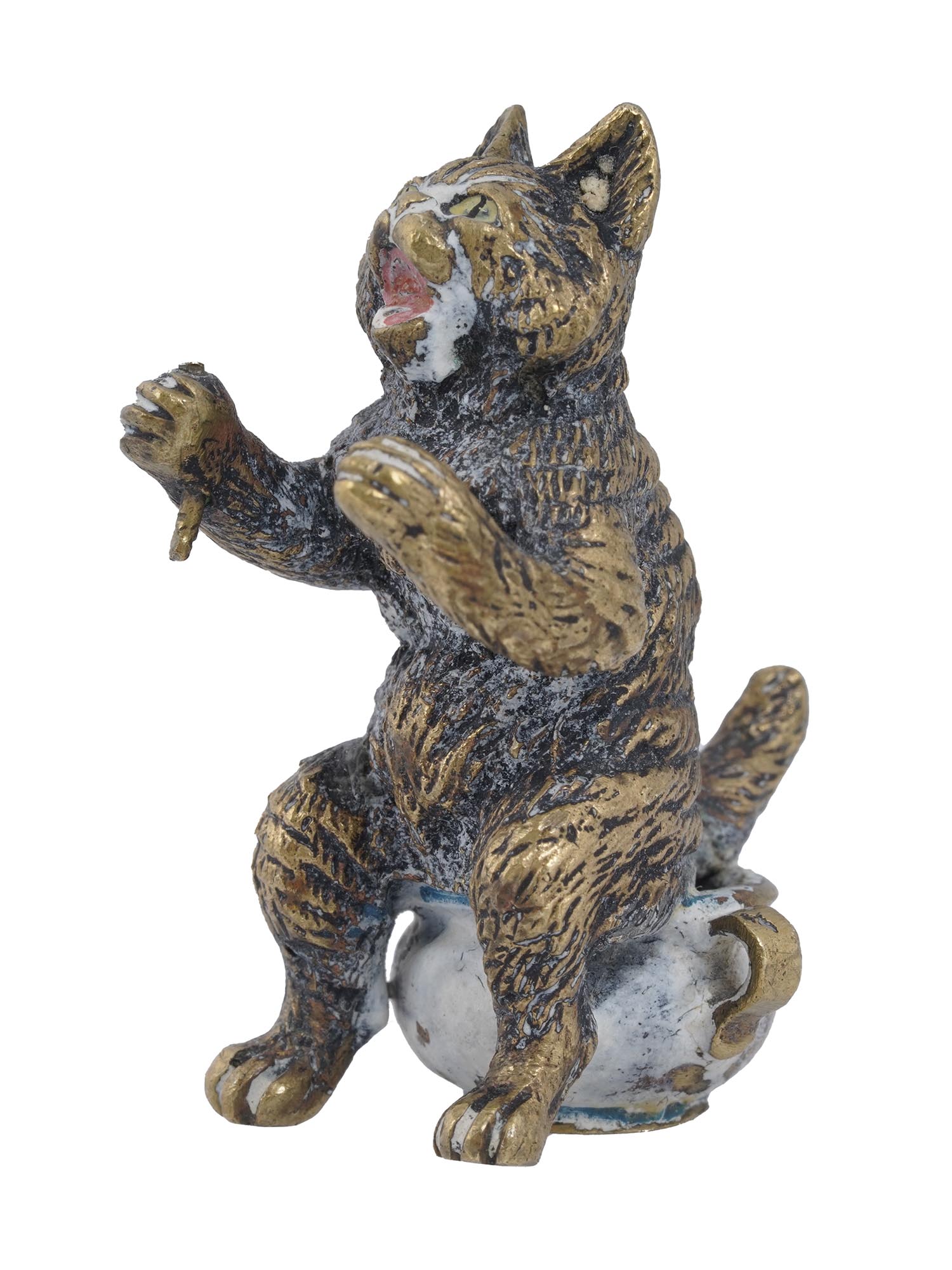 ANTIQUE VIENNESE COLD PAINTED BRONZE CAT FIGURINE PIC-0